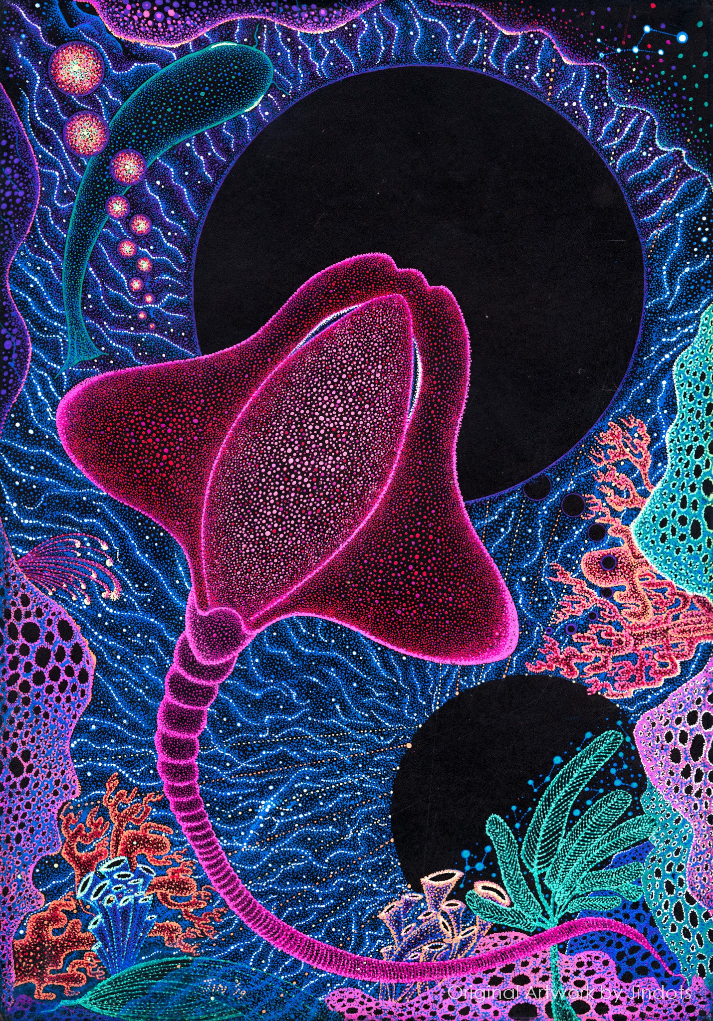 Happy Ray, Jindots, pens on paper, 2019