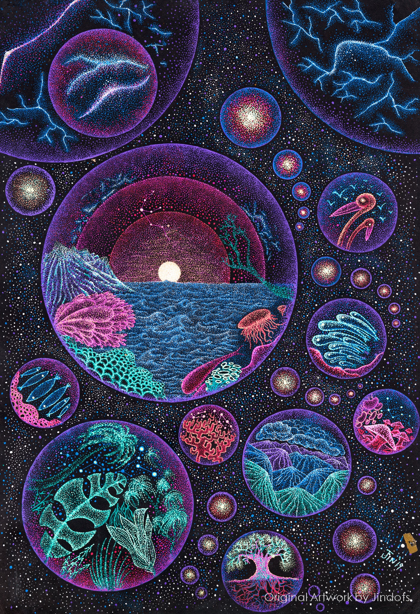 Bubbles, Jindots, pens on paper, 2019