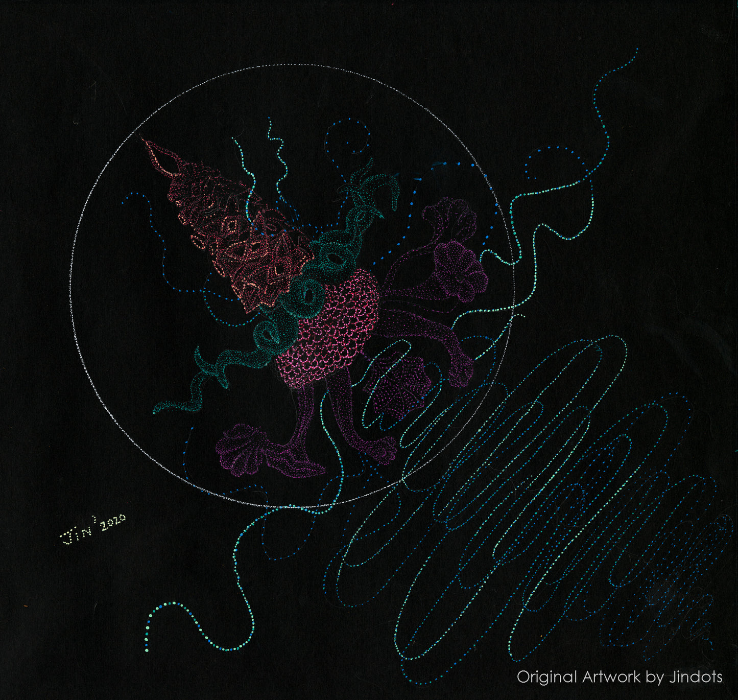 Deep Blue Critters, Jindots, pens on paper, 2020