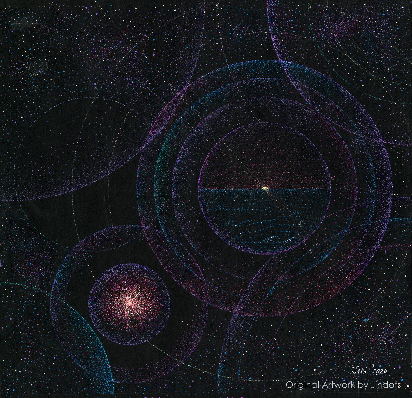 Another sunset on acid, Jindots, pens on paper, 2020