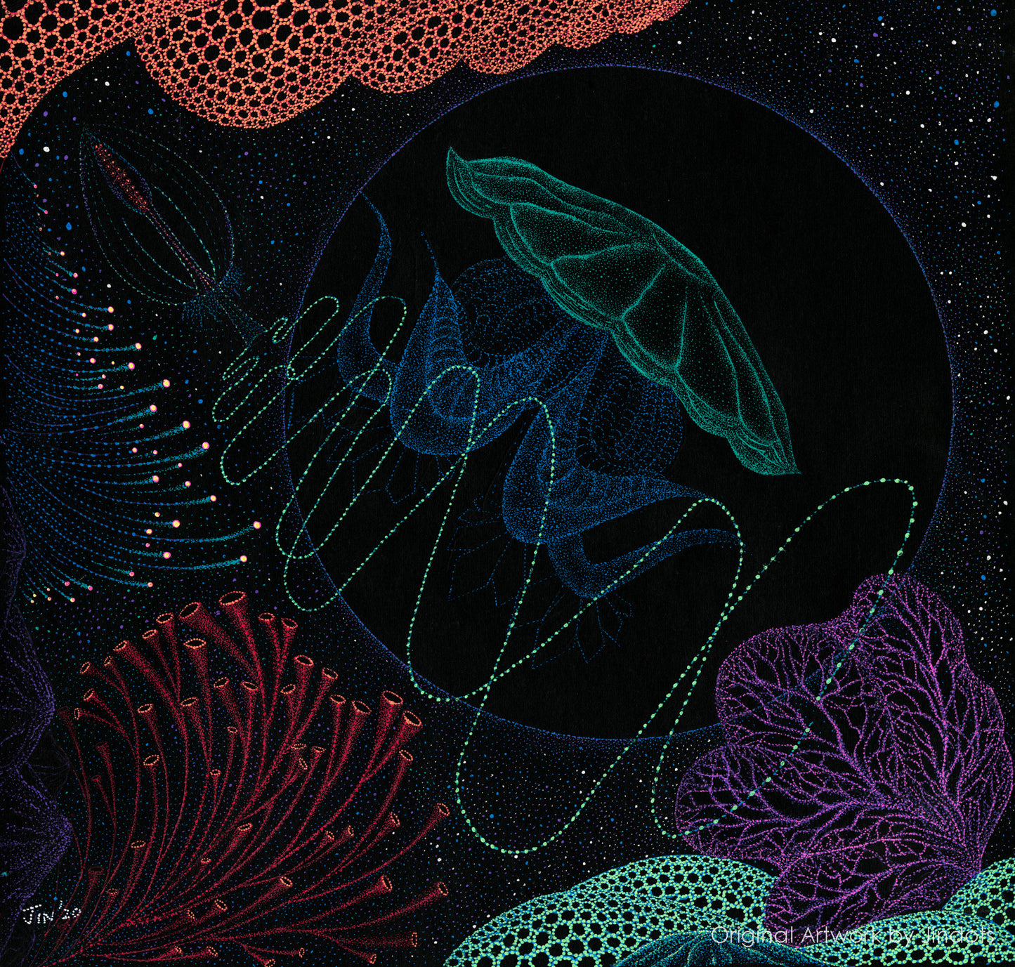 Deep Sea Aliens, Jindots, pens on paper, 2020