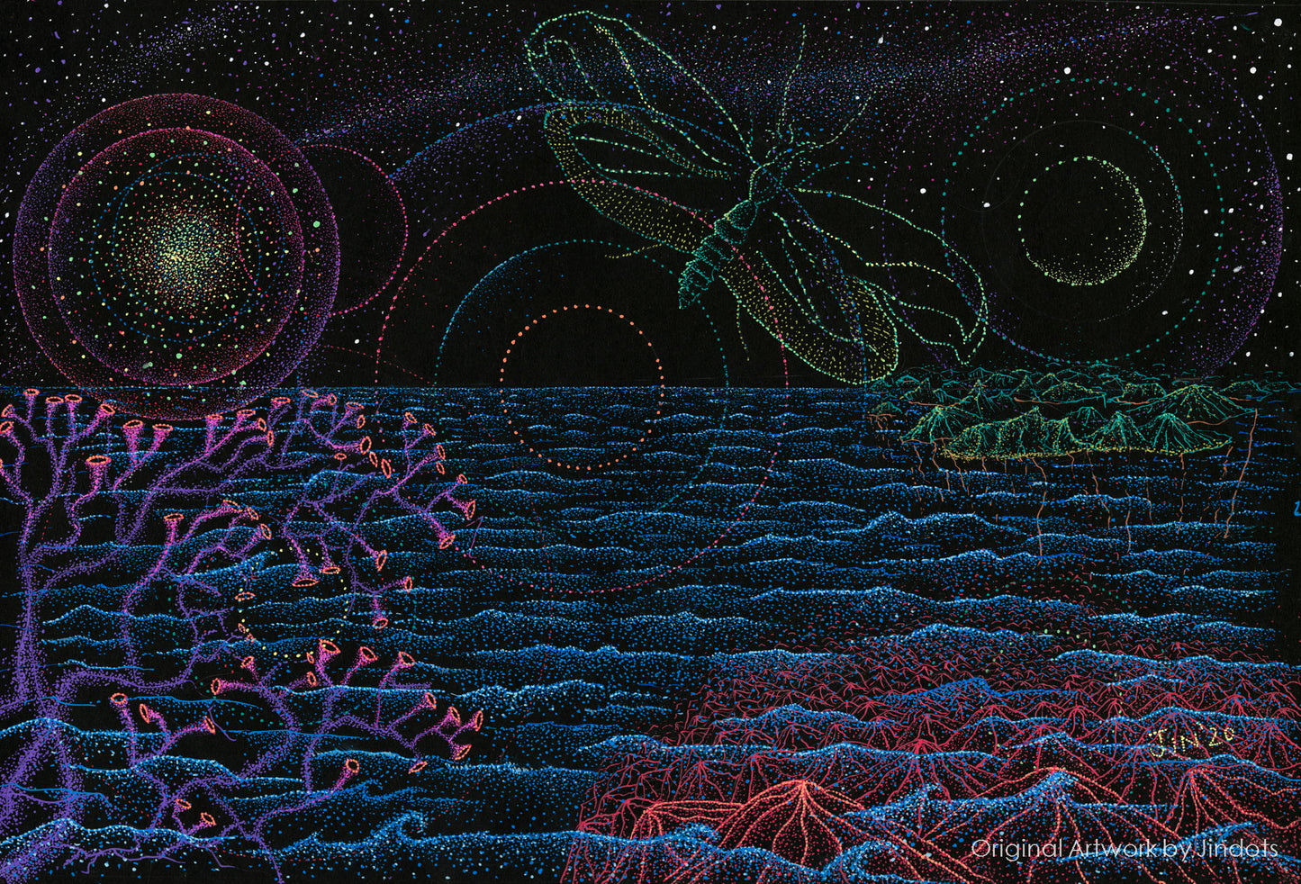 Paradise is Within, Jindots, pens on paper, 2020