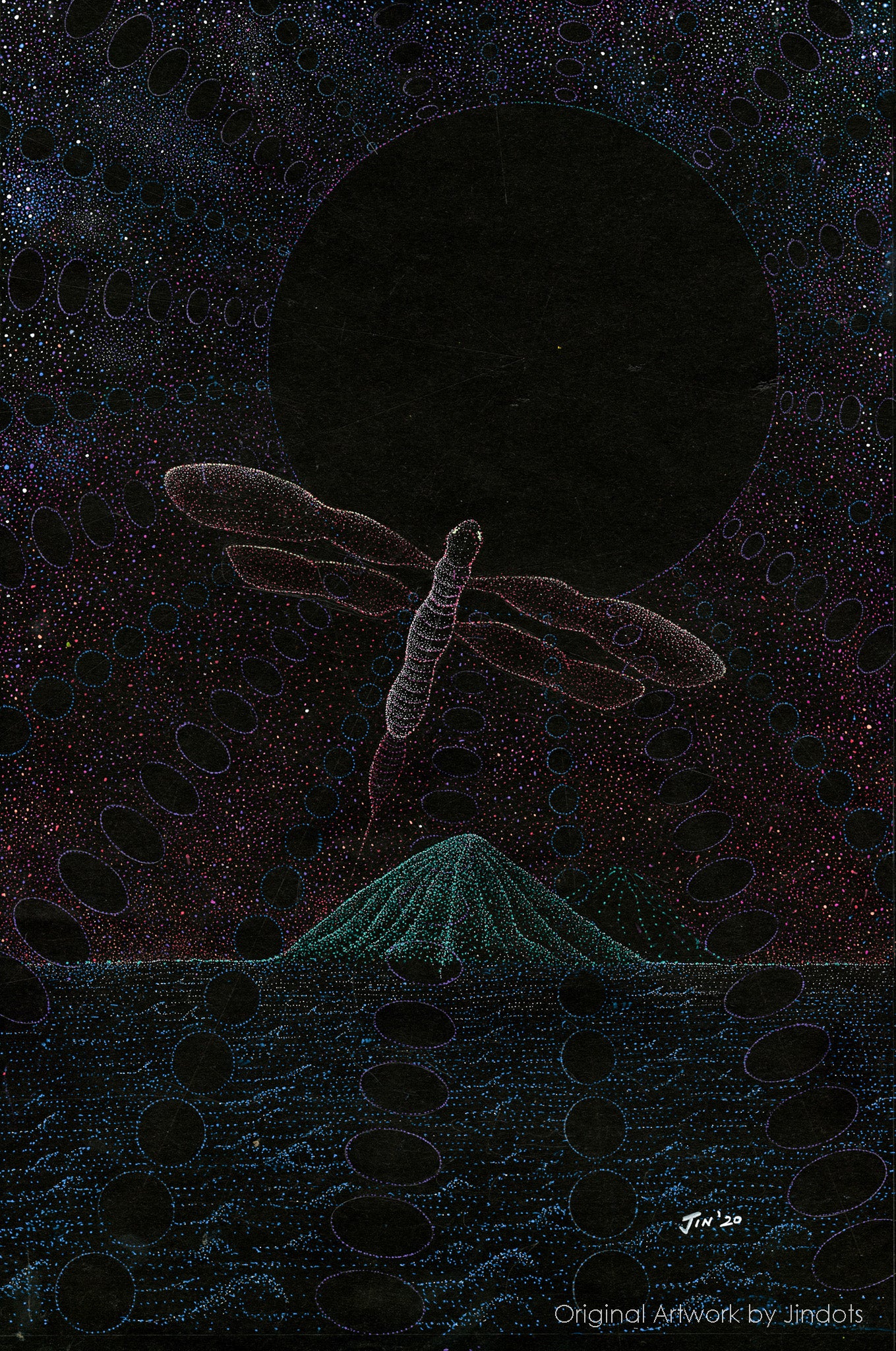 Dragon Superfly, Jindots, pens on paper, 2020