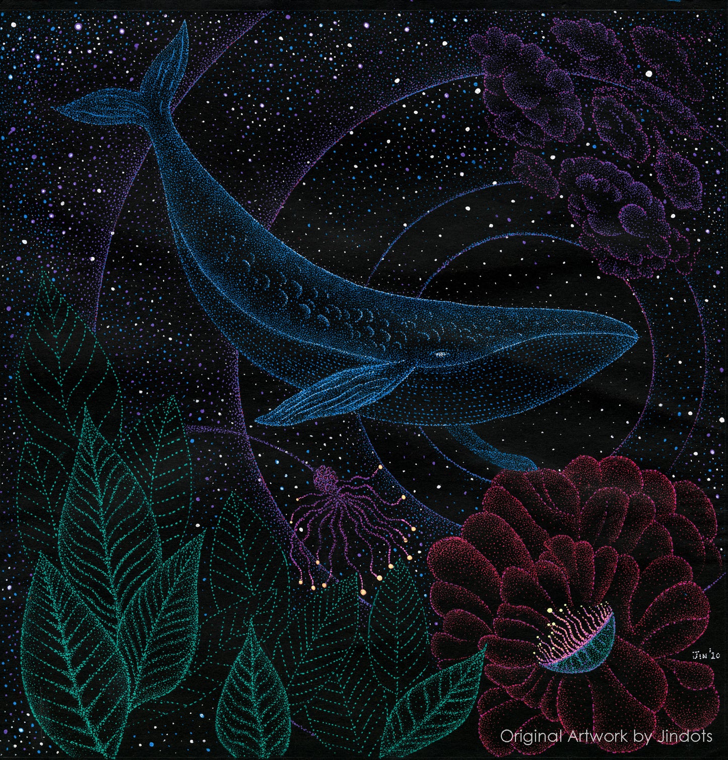 Rose Coral and Whale, Jindots, pens on paper, 2020