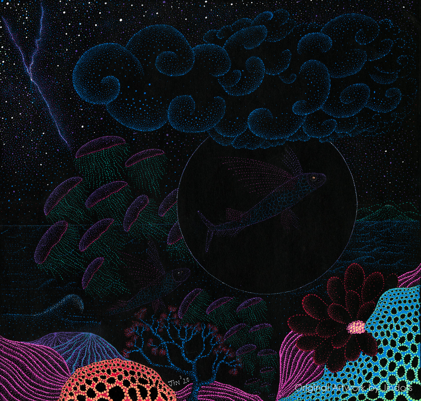 Fish can Fly, Jindots, pens on paper, 2020