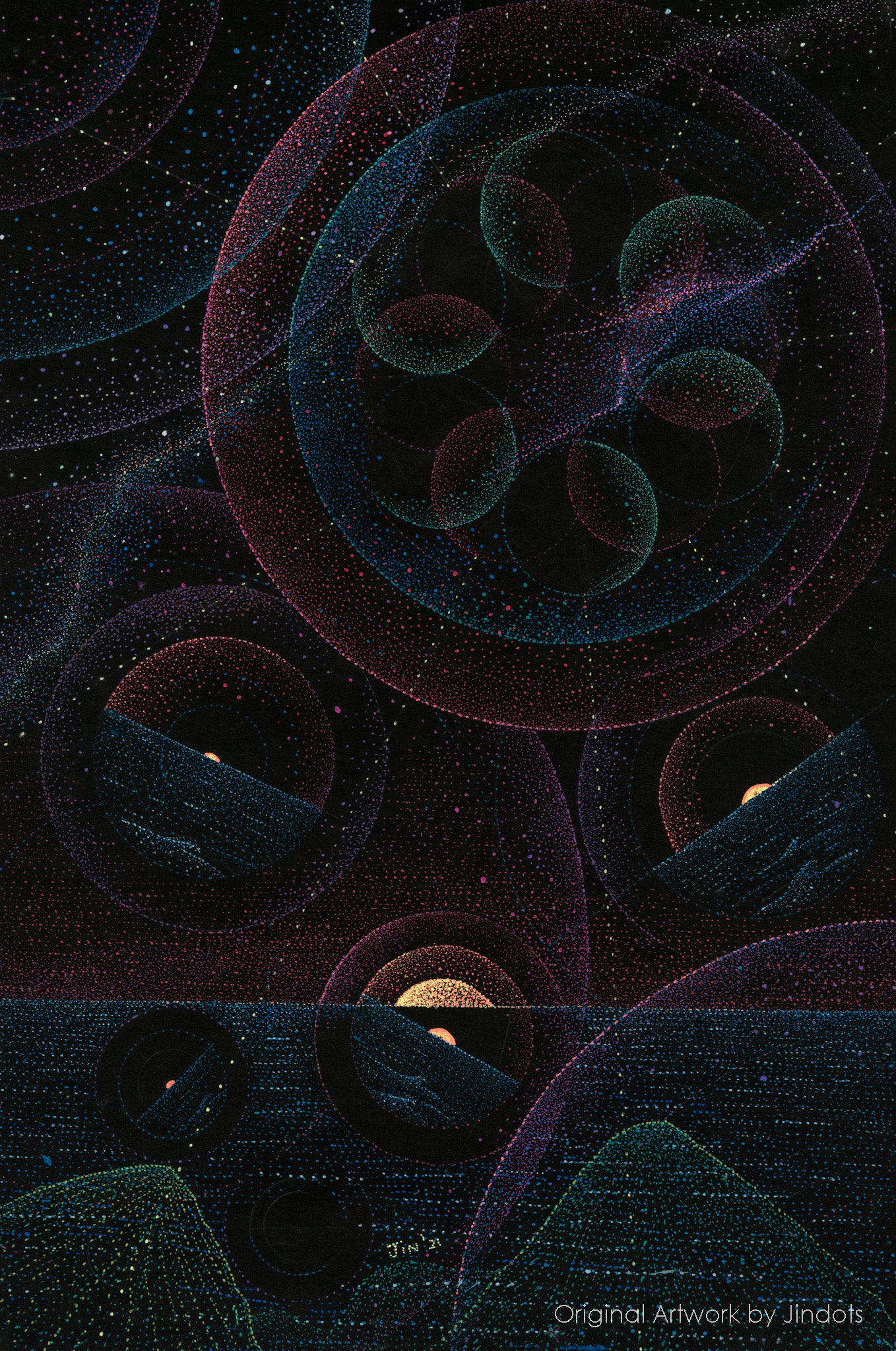 Hedonism Spirals, Jindots, pens on paper, 2021