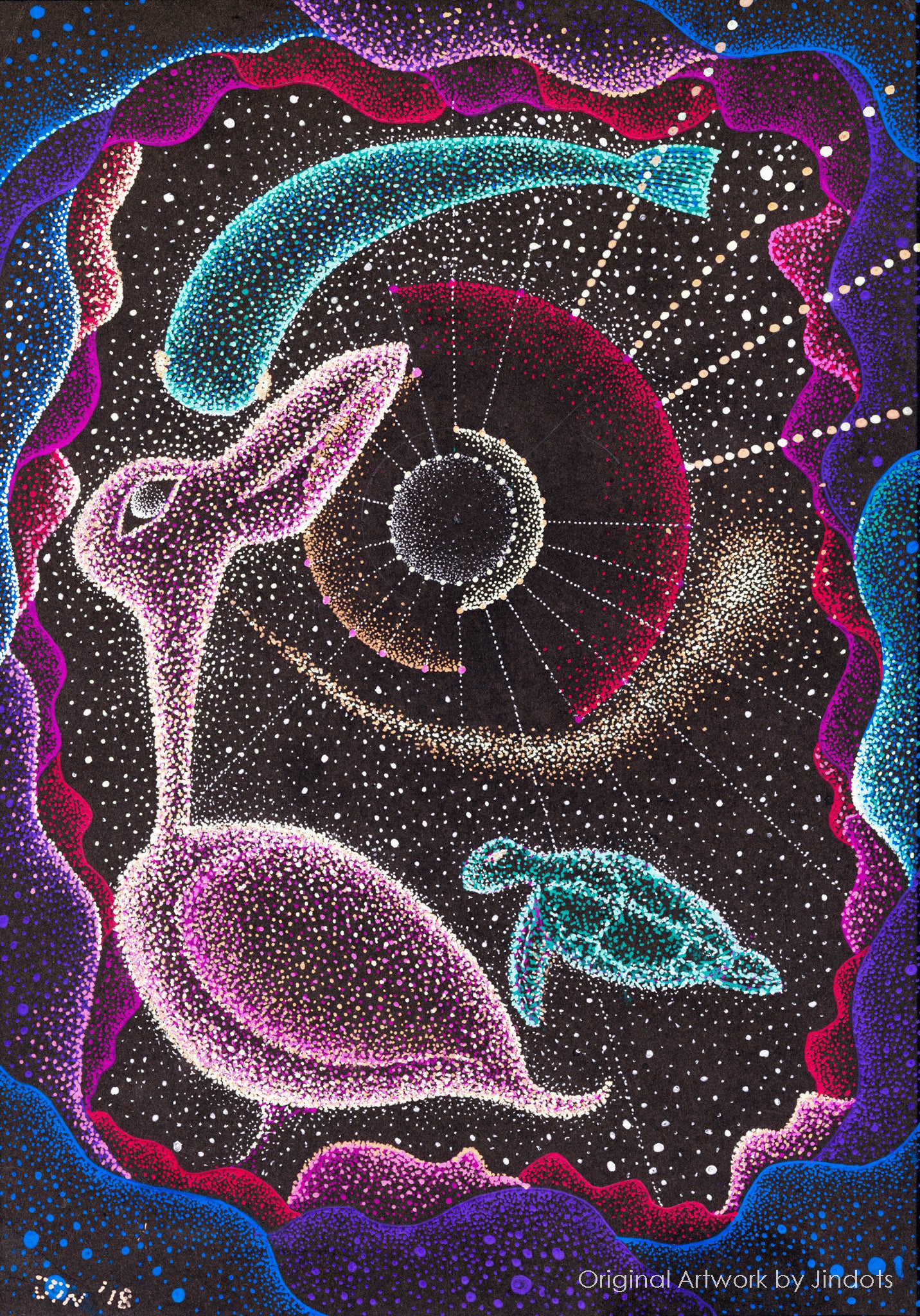 Birdy 3D printing universes 7, Jindots, pens on paper, 2018