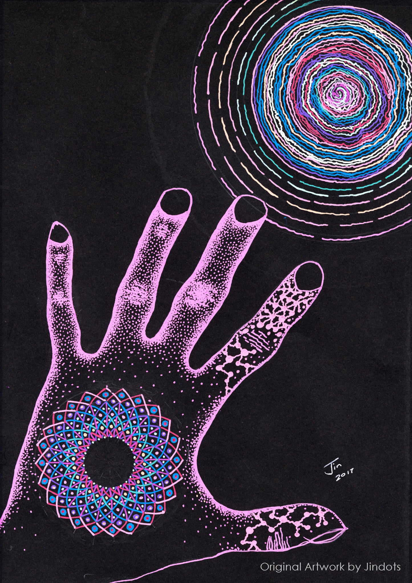 Reach, Jindots, pens on paper, 2017