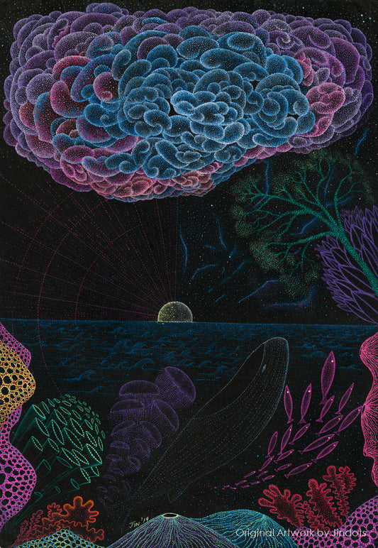 The ocean has a brain, Jindots, pens on paper, 2019