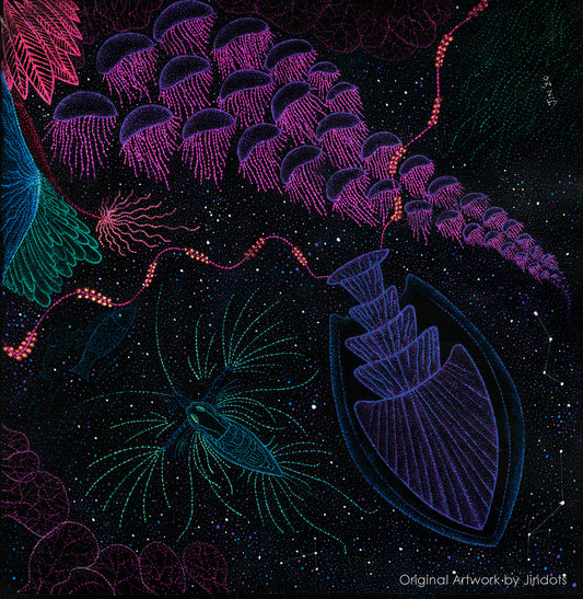 Marine Aliens, Jindots, pens on paper, 2020