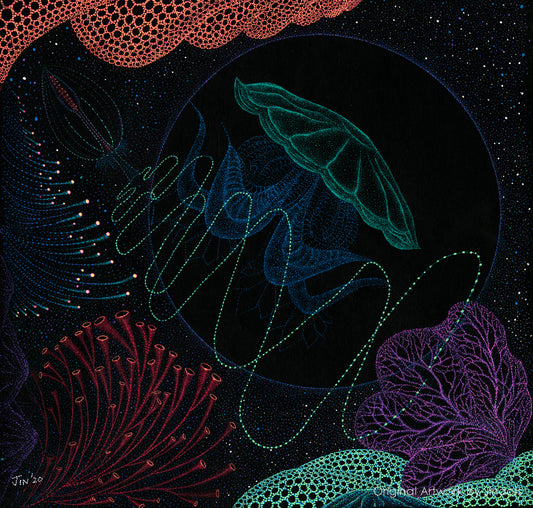 Deep Sea Aliens, Jindots, pens on paper, 2020