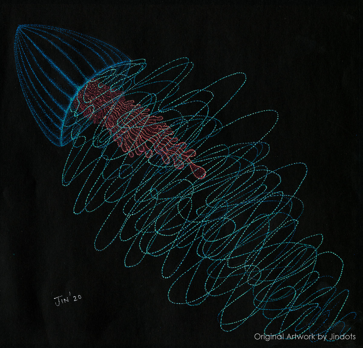 Blue Jelly, Jindots, pens on paper, 2020