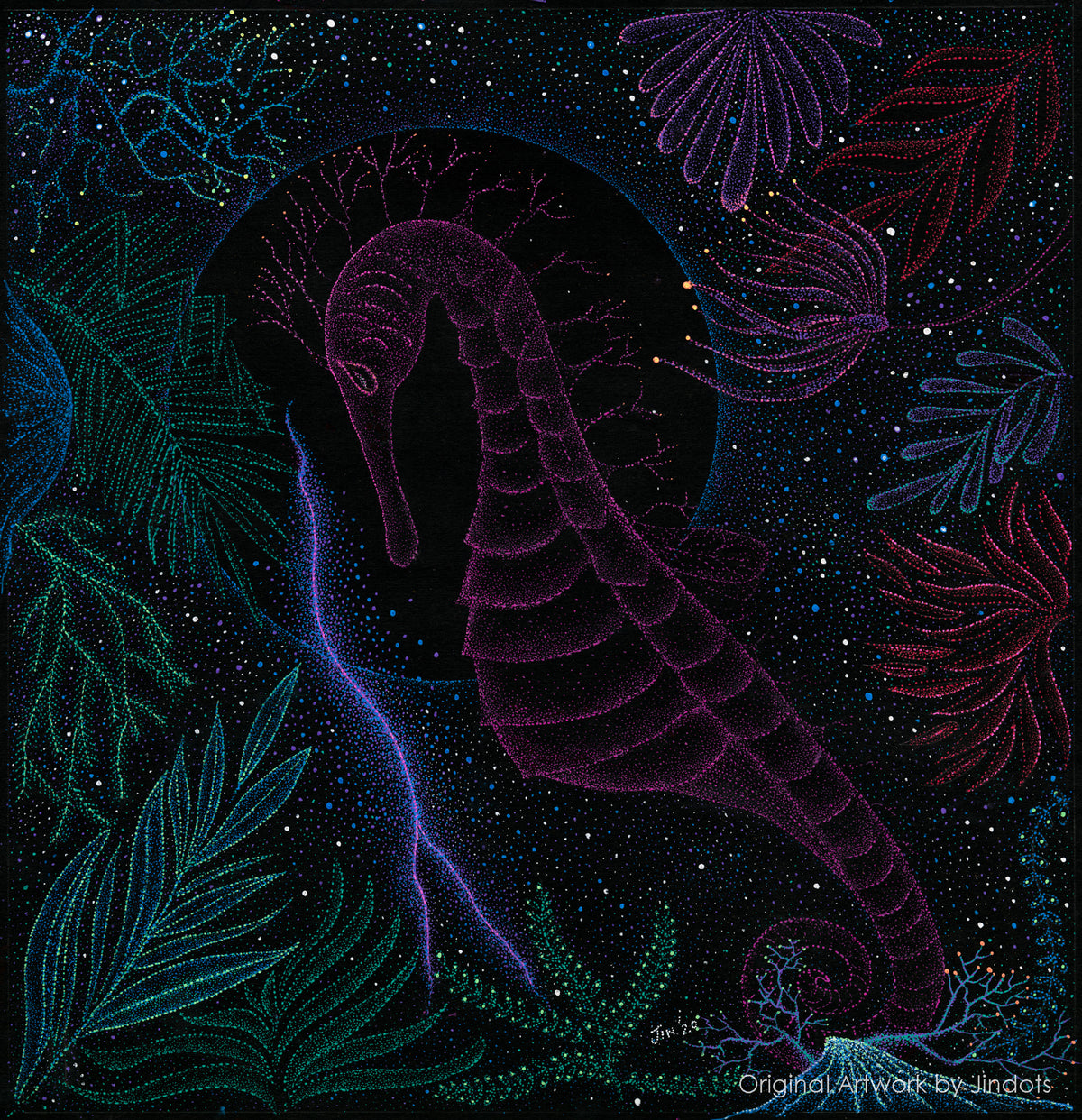 Shifty Seahorse, Jindots, pens on paper, 2020