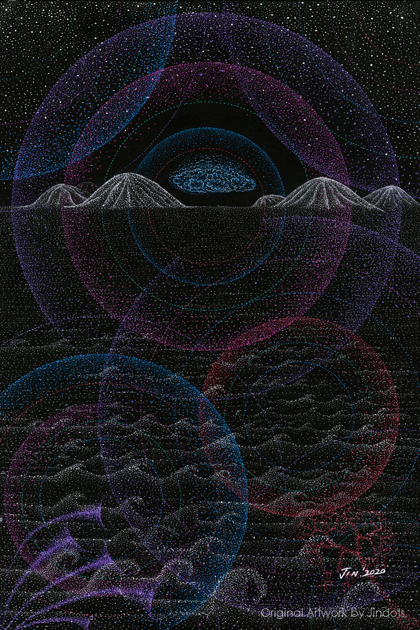 Why-Nam Sunsets, Jindots, pens on paper, 2020