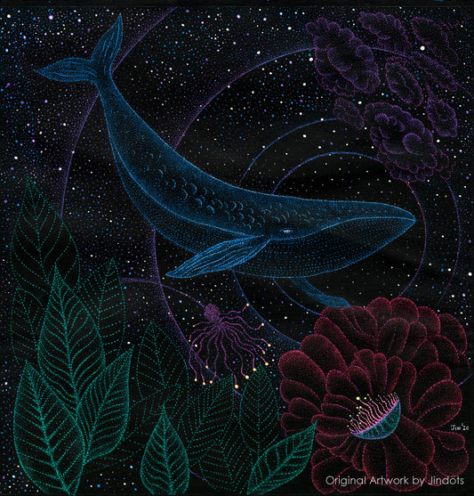 Rose Coral and Whale, Jindots, pens on paper, 2020
