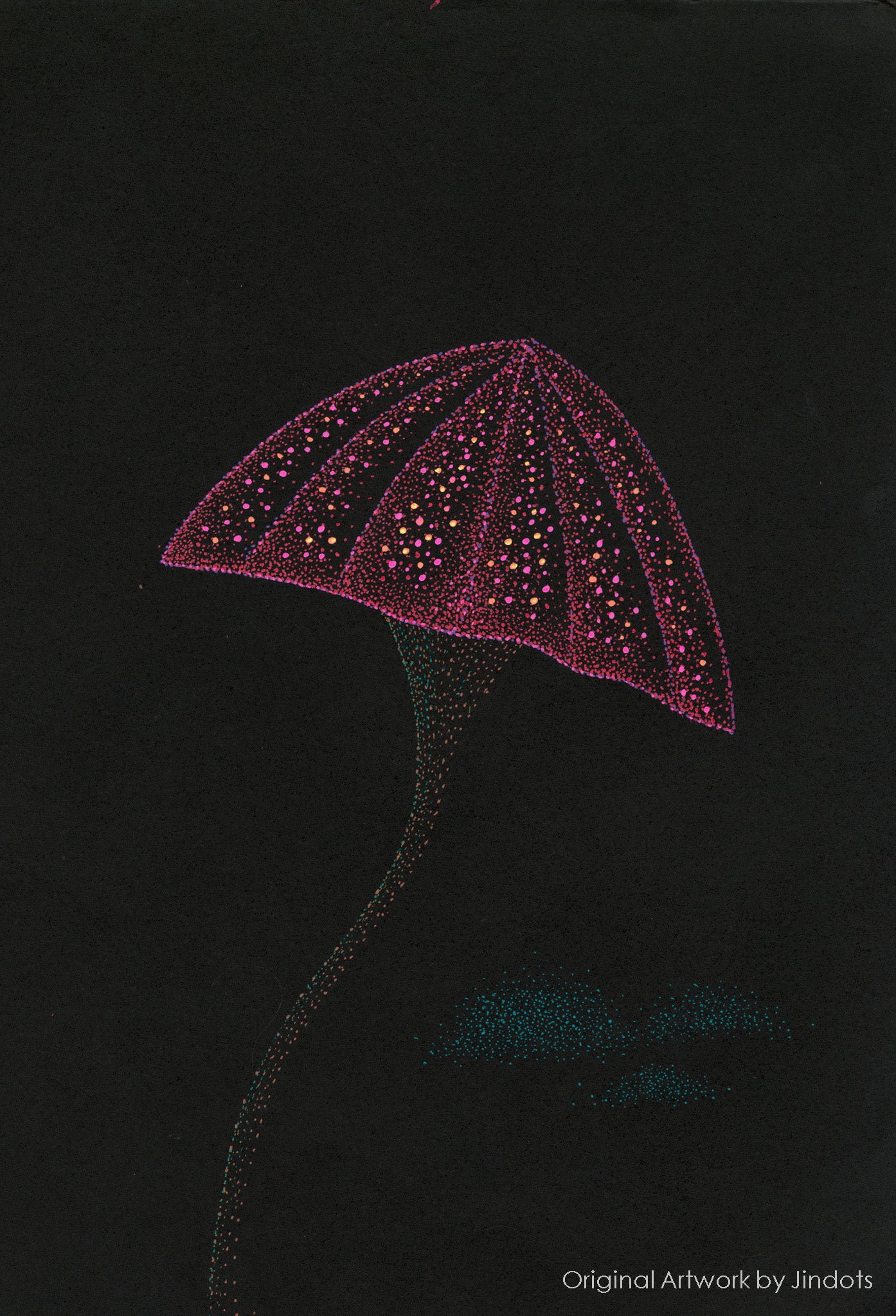 Pink Mushroom Wisdom, Jindots, pens on paper, 2022