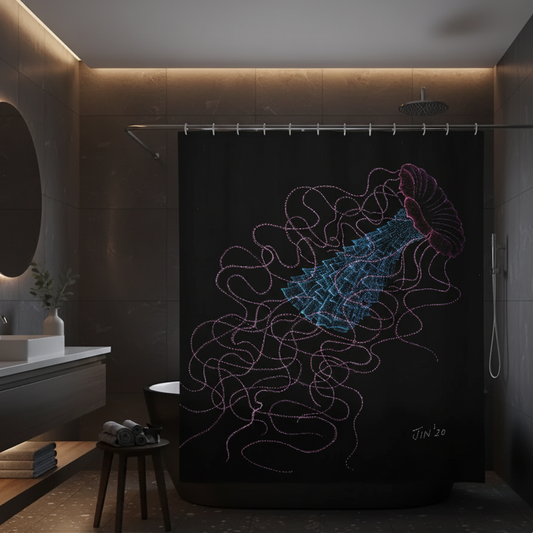 Shower curtain - Hand drawn design - Rose Jelly