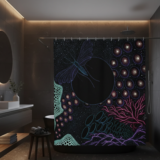 Shower curtain - Hand drawn design - Moth Magic