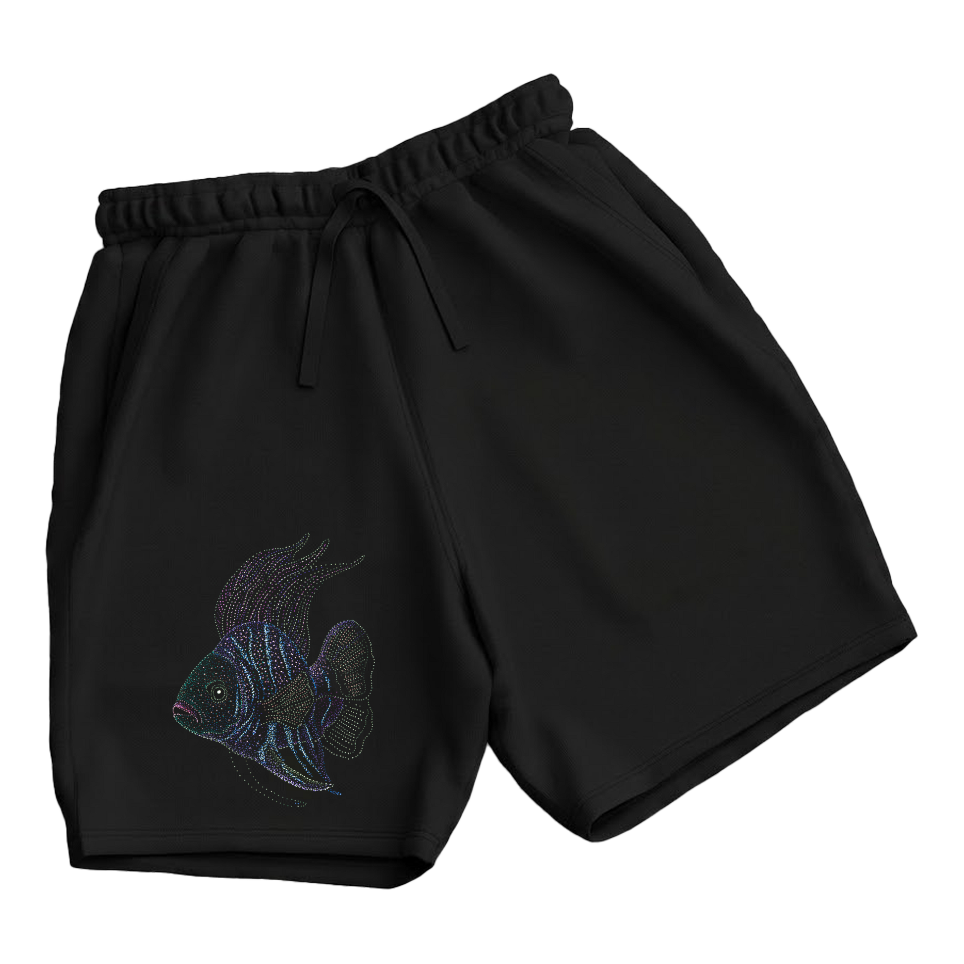 trekking-hiking-gym-shorts-for-men-Wildlife-nature-design-cotton-black-anu-fish