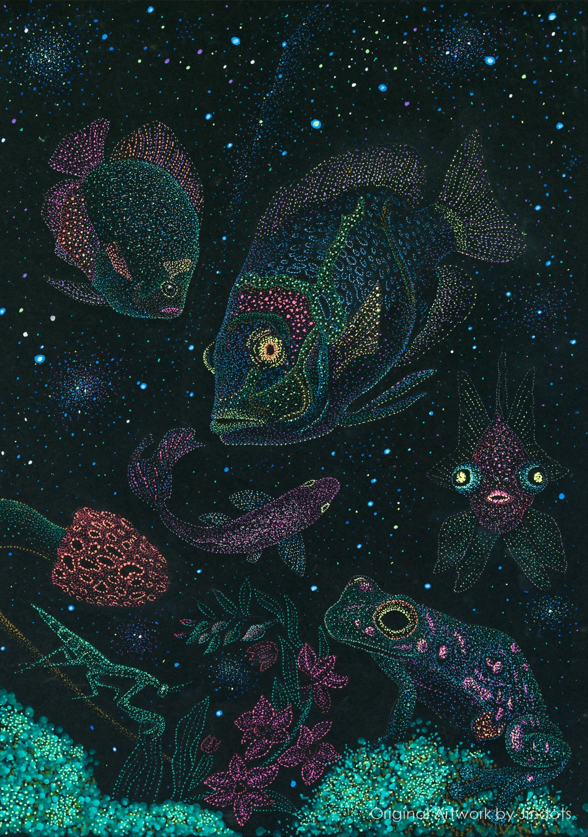 Astral Ocean, Jindots, pens on paper, 2025