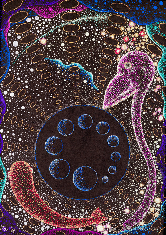 Birdy 3D printing universes 1, Jindots, pens on paper, 2018