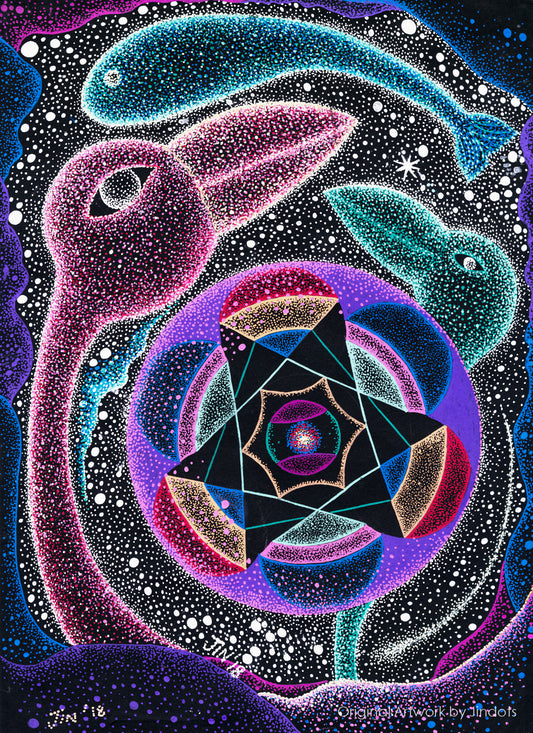 Birdy 3D printing universes 2, Jindots, pens on paper, 2018