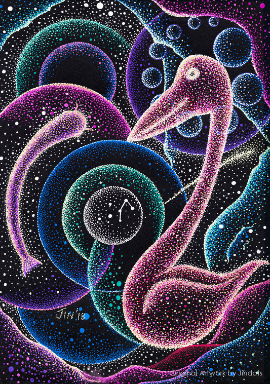 Birdy 3D printing universes 3, Jindots, pens on paper, 2018