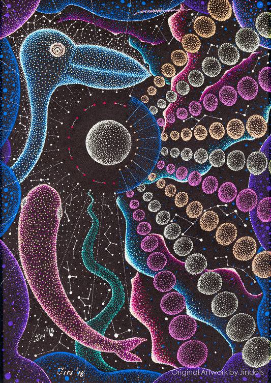 Birdy 3D printing universes 4, Jindots, pens on paper, 2018