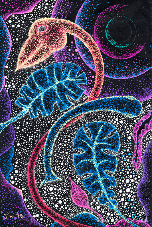 Birdy 3D printing universes 5, Jindots, pens on paper, 2018