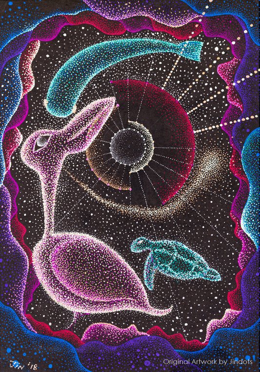 Birdy 3D printing universes 7, Jindots, pens on paper, 2018