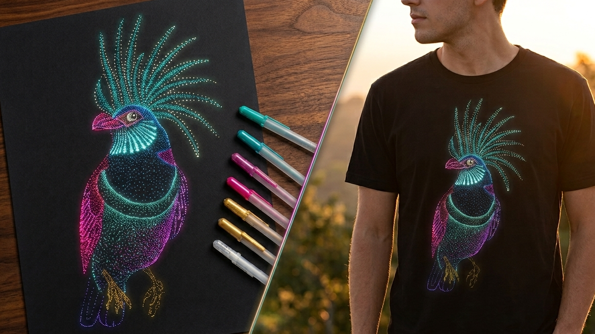 Jindots wearable art clothing featuring hand-drawn nature-inspired artwork