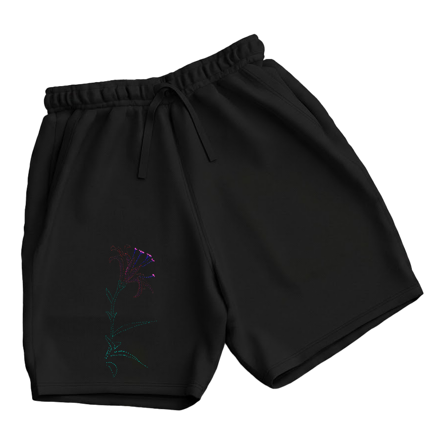 trekking-hiking-gym-shorts-for-men-Wildlife-nature-design-cotton-black-lisa-flower