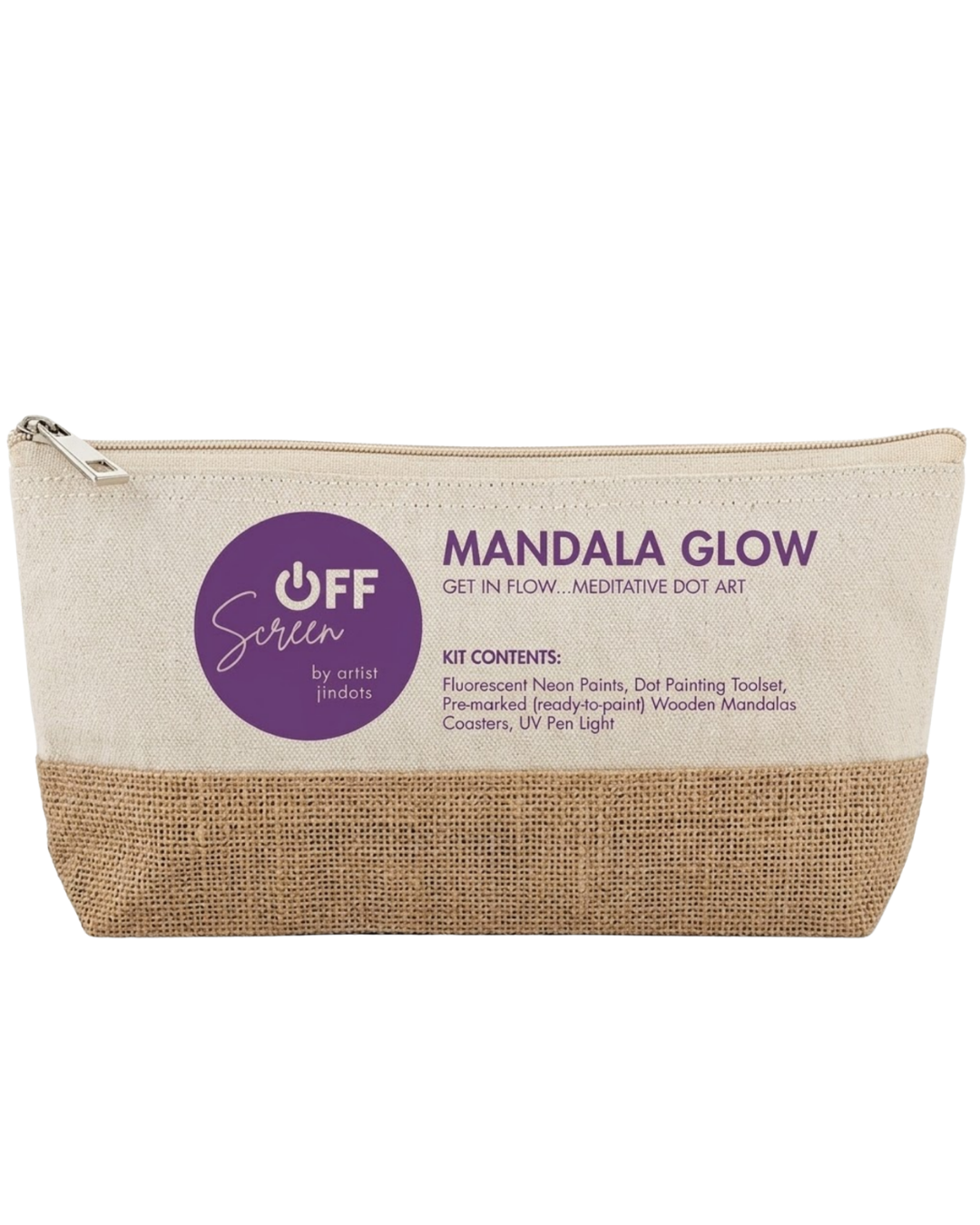 "Mandala Glow eco-friendly canvas carry bag for portable screen-free art therapy supplies"