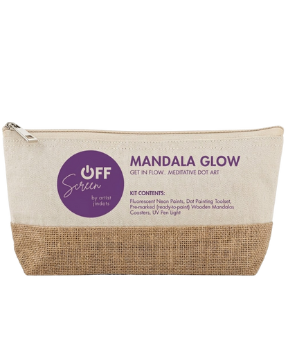 "Mandala Glow eco-friendly canvas carry bag for portable screen-free art therapy supplies"