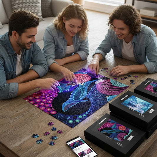 Jigsaw puzzle with tin: Tripping On Whales