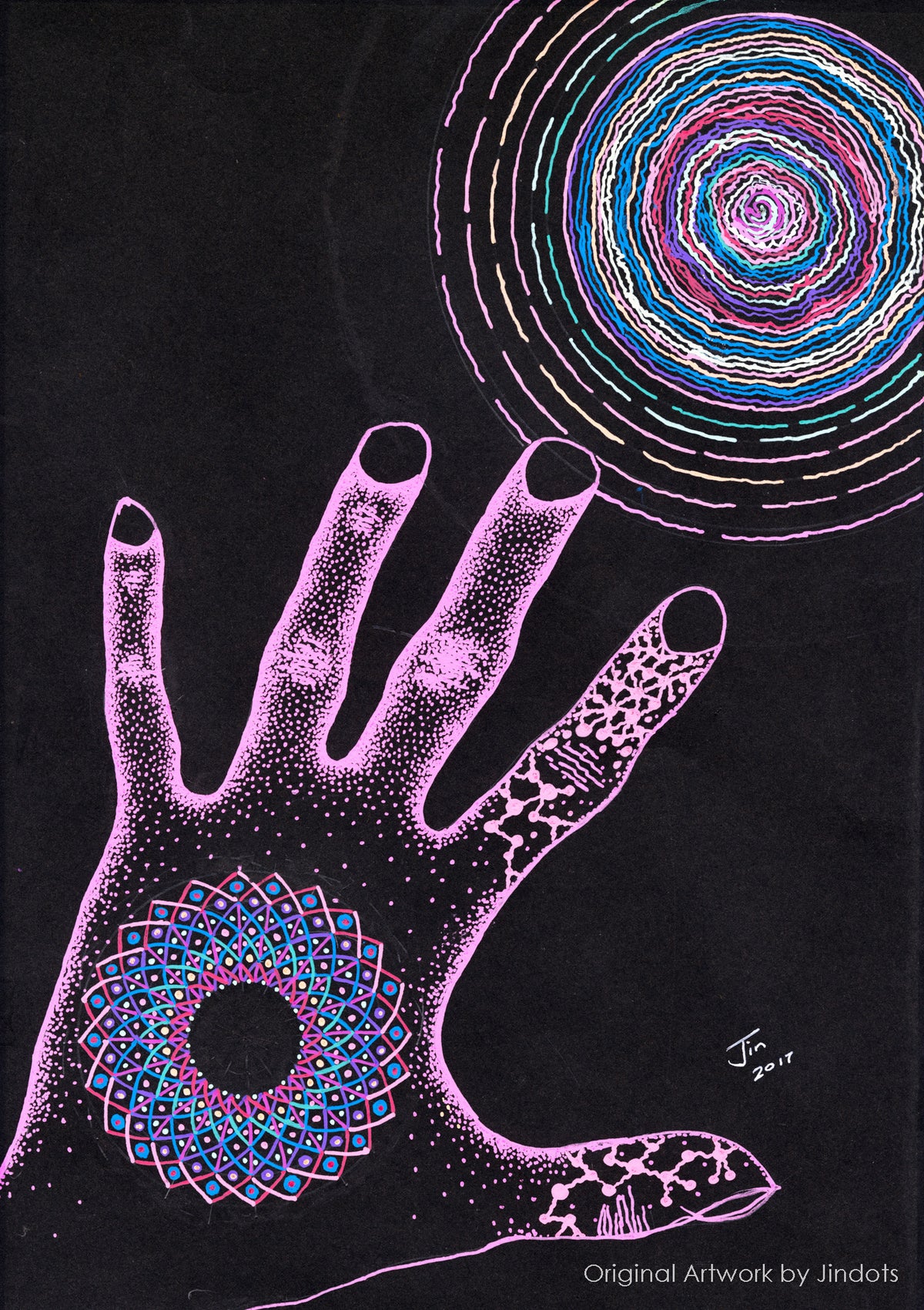 Reach, Jindots, pens on paper, 2017