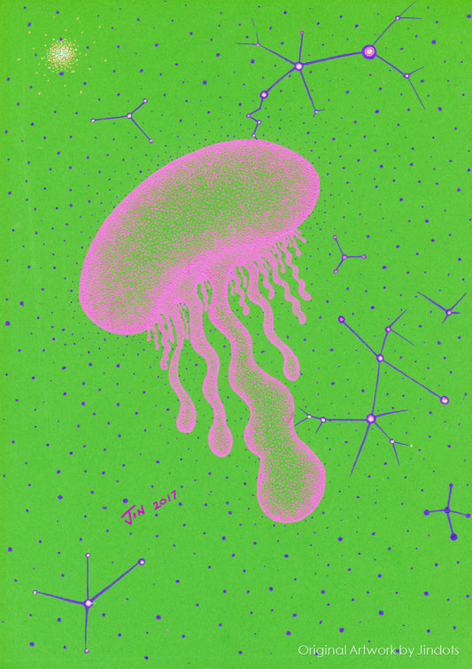 Stung by a Jellyfish, Jindots, pens on paper, 2017