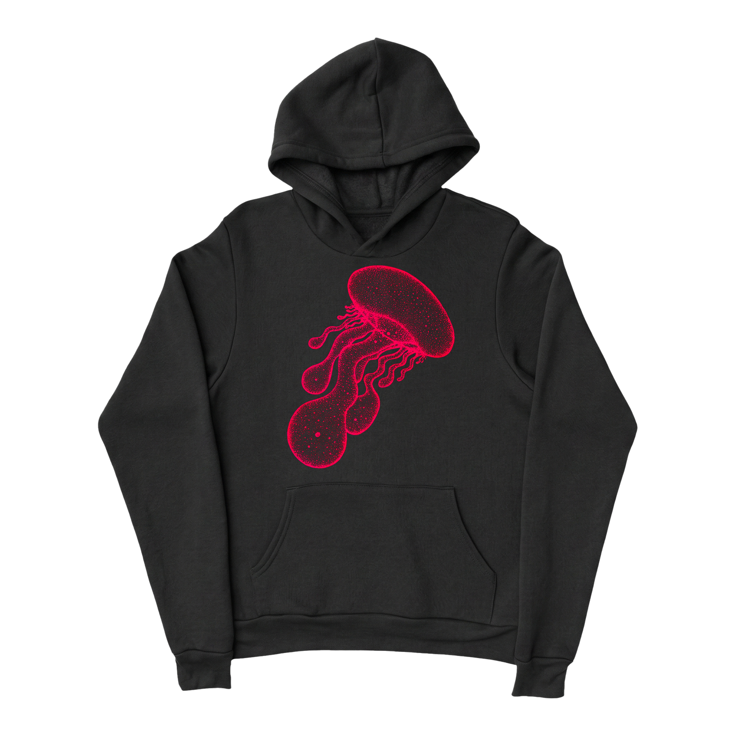 Wildlife-nature-hoodie-for-men-cotton-black-design-red-jellyfish