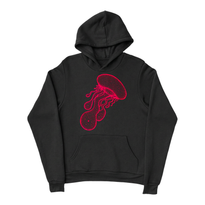 Wildlife-nature-hoodie-for-men-cotton-black-design-red-jellyfish
