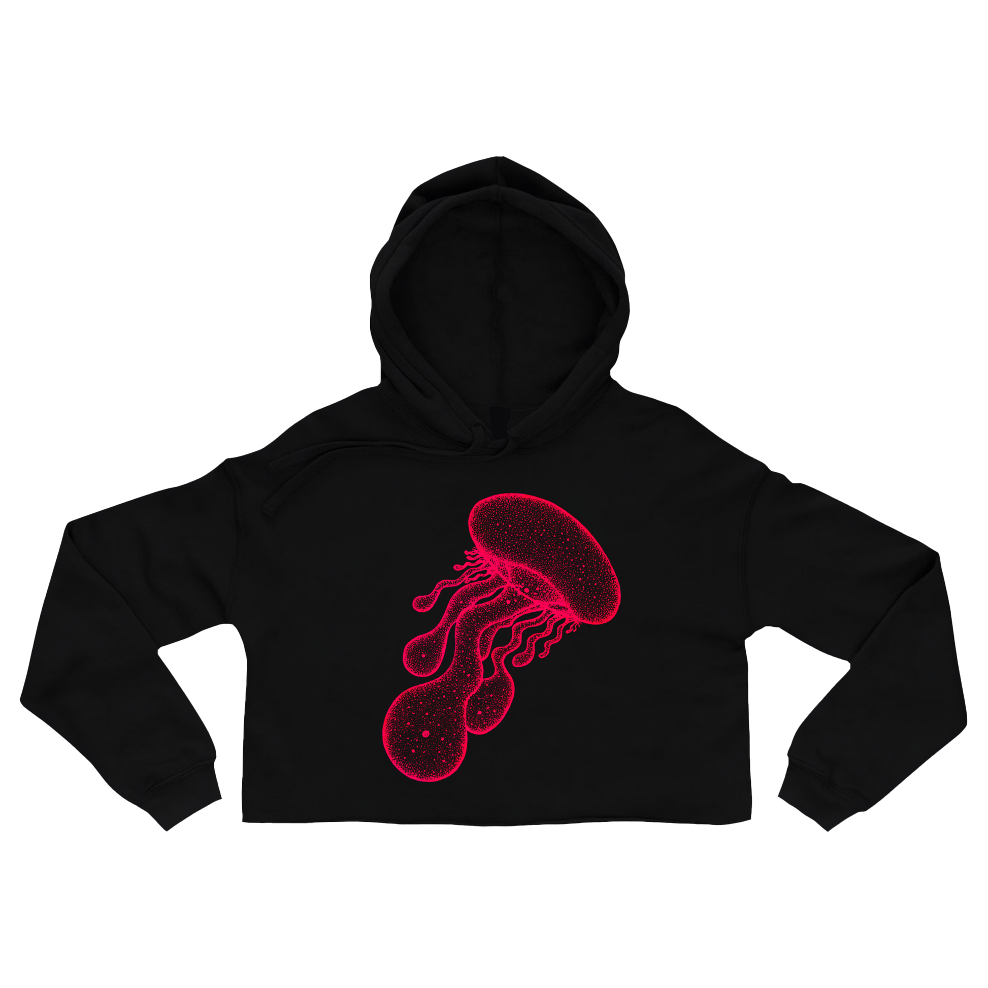 black-cropped-hoodie-for-women-wildlife-nature-red-jellyfish