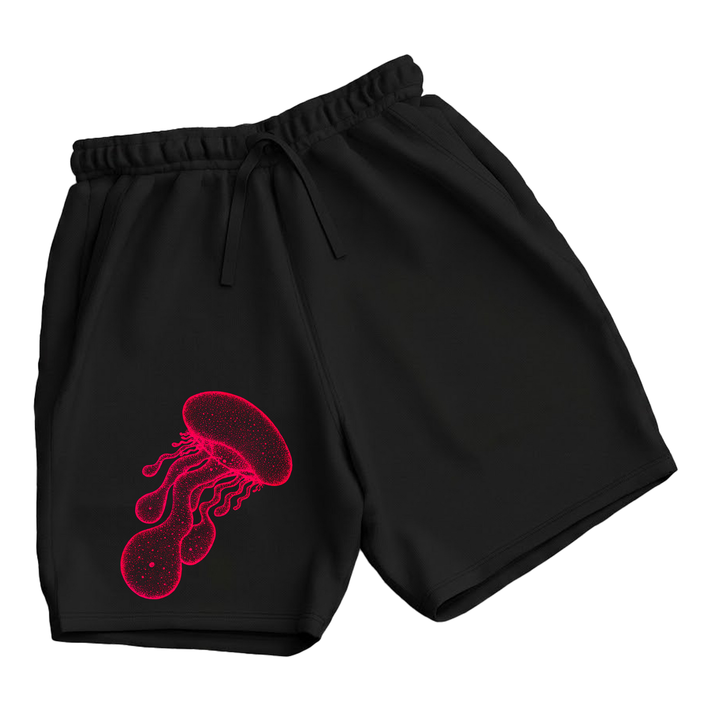 trekking-hiking-gym-shorts-for-men-Wildlife-nature-design-cotton-black-red-jellyfish