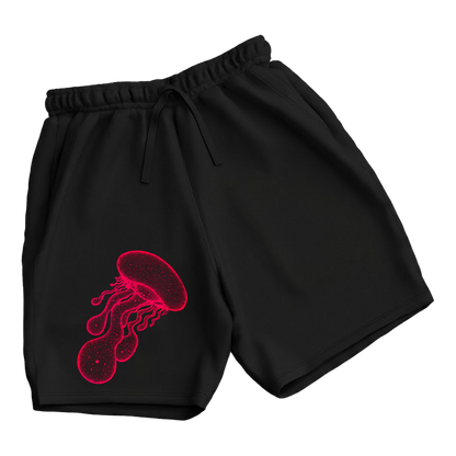 trekking-hiking-gym-shorts-for-men-Wildlife-nature-design-cotton-black-red-jellyfish