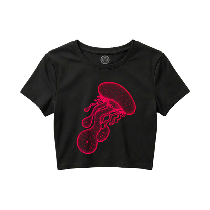 black-Crop-top-women-female-wildlife-nature-design-red-jellyfish