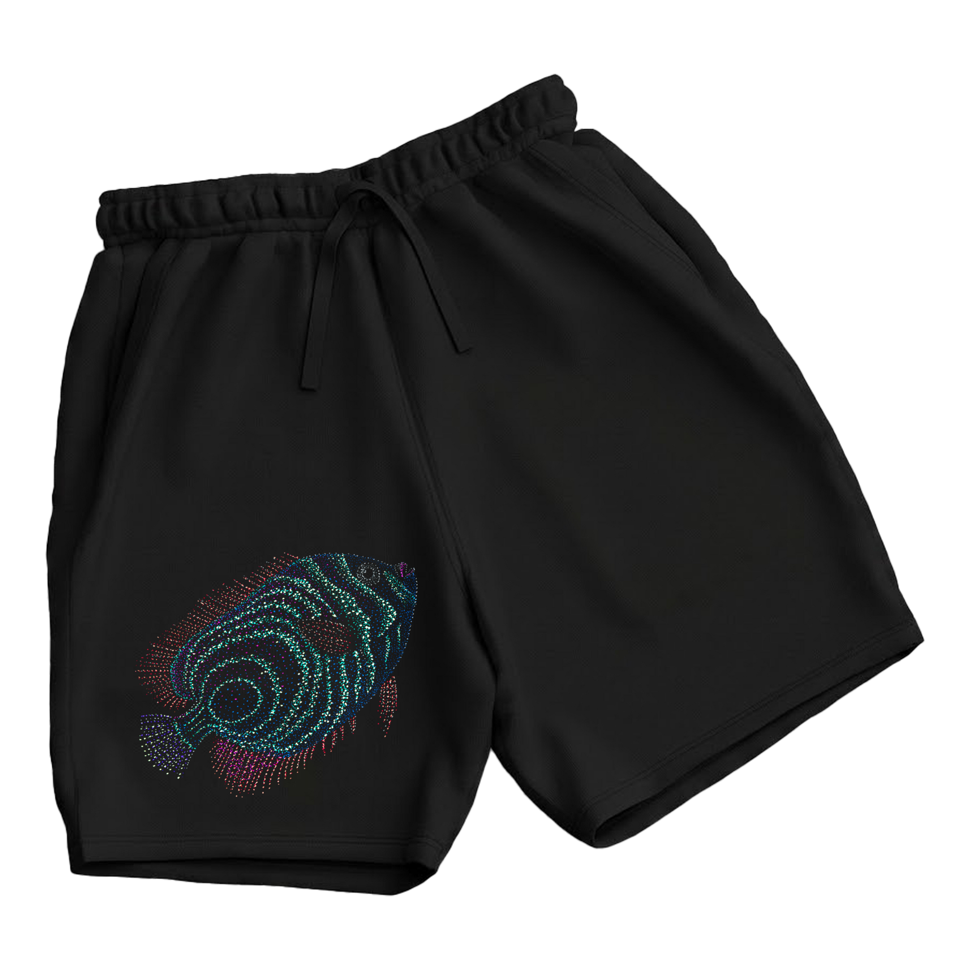 trekking-hiking-gym-shorts-for-men-Wildlife-nature-design-cotton-black-vincent-fish