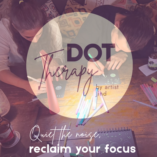 "Complete OFFscreen Dot Therapy mindfulness kit including carrying bag, tools, drawing supplies, and video tutorial access."