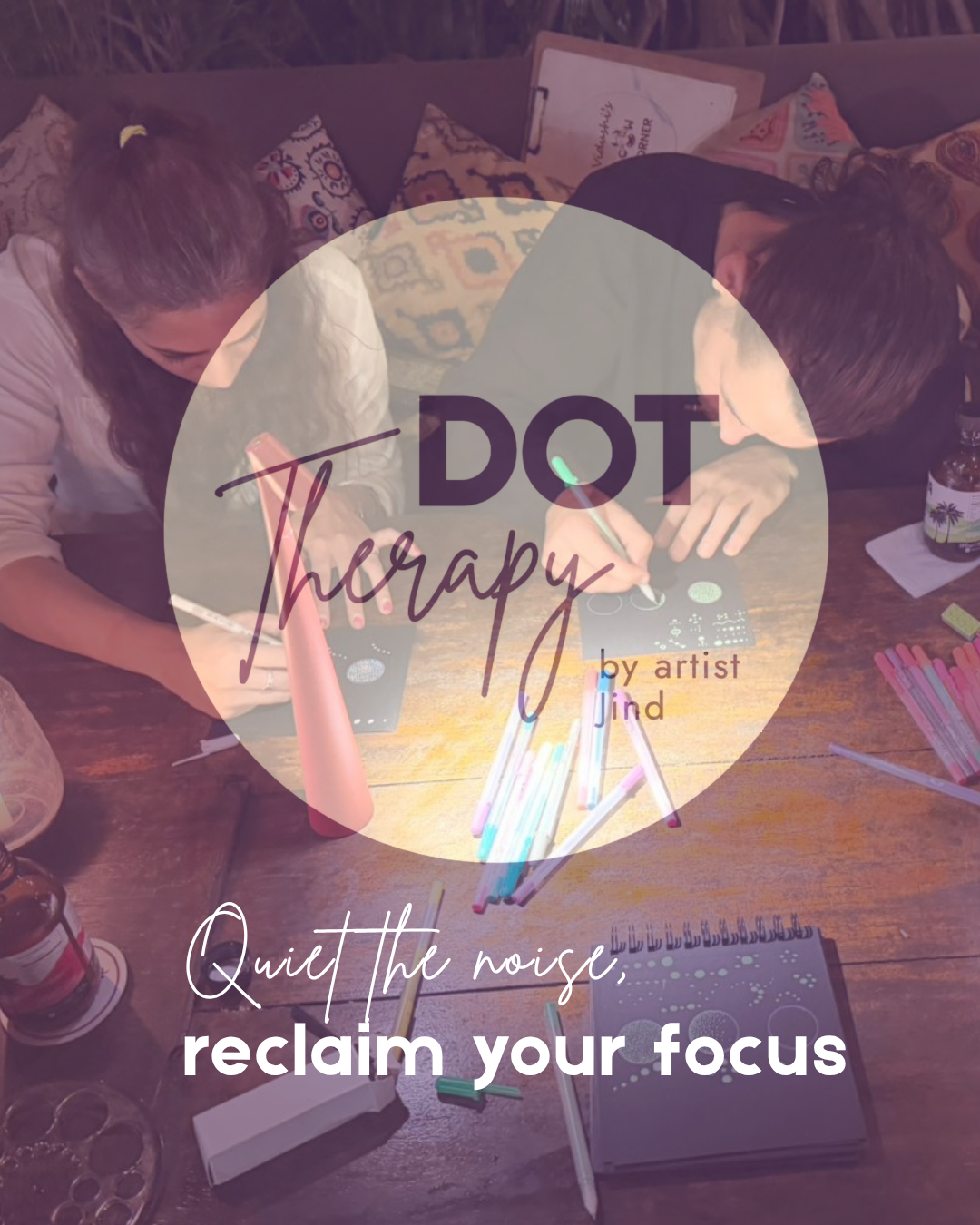 "Complete OFFscreen Dot Therapy mindfulness kit including carrying bag, tools, drawing supplies, and video tutorial access."